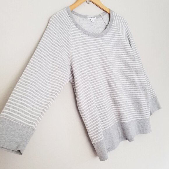 JAMES PERSE Raglan Pullover Sweatshirt Top Gray White Striped Cotton 3 L $145 - Picture 12 of 15